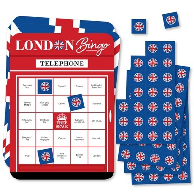 Big Dot of Happiness Cheerio, London - Bingo Cards and Markers - British UK Party Bingo Game - Set of 18