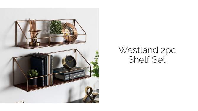 2pc Westland Wood and Metal Floating Wall Shelves Walnut Brown - Kate &#38; Laurel All Things Decor, 2 of 7, play video