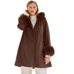 Jessica London Hooded Faux Fur Trim Coat - 1 of 4