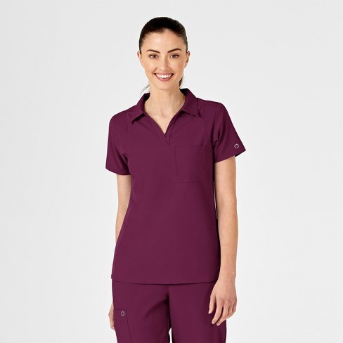 Wink Women's Collar Scrub Top, Wine, 1x : Target