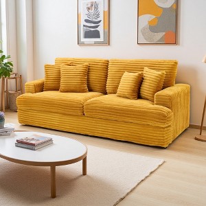 79.3" Corduroy 3-Seater Sofa with 4 Matching Pillows & Spring Upholstered Cushioning - 1 of 4