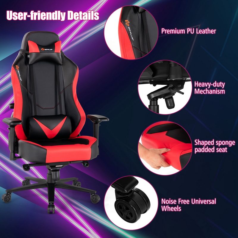 Costway Gaming Chair 360° Swivel Computer Reclining Height Adjustable 4D Armrest Red, 4 of 11