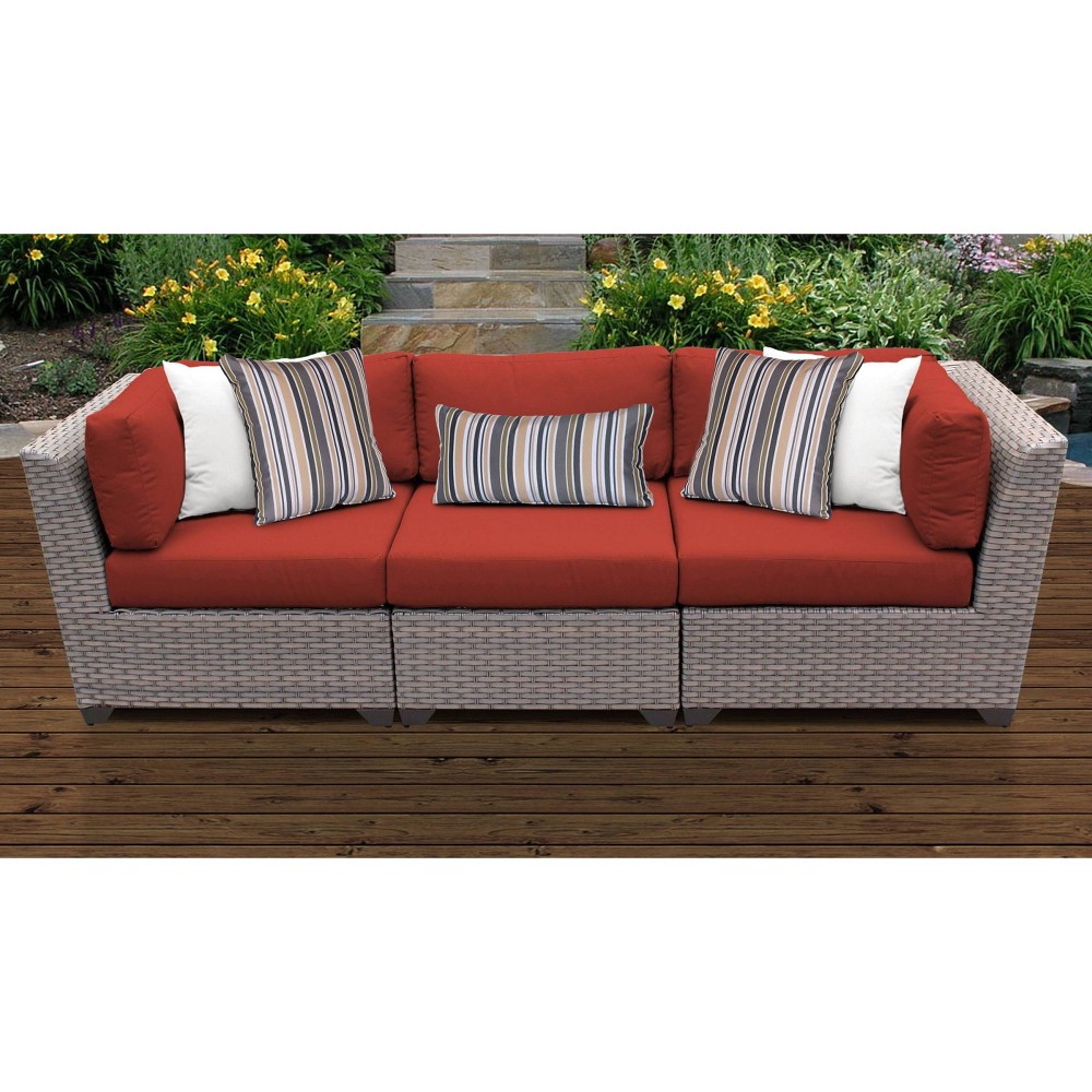 Florence 3pc Outdoor Sectional Sofa with Cushions - Terracotta - TK Classics
