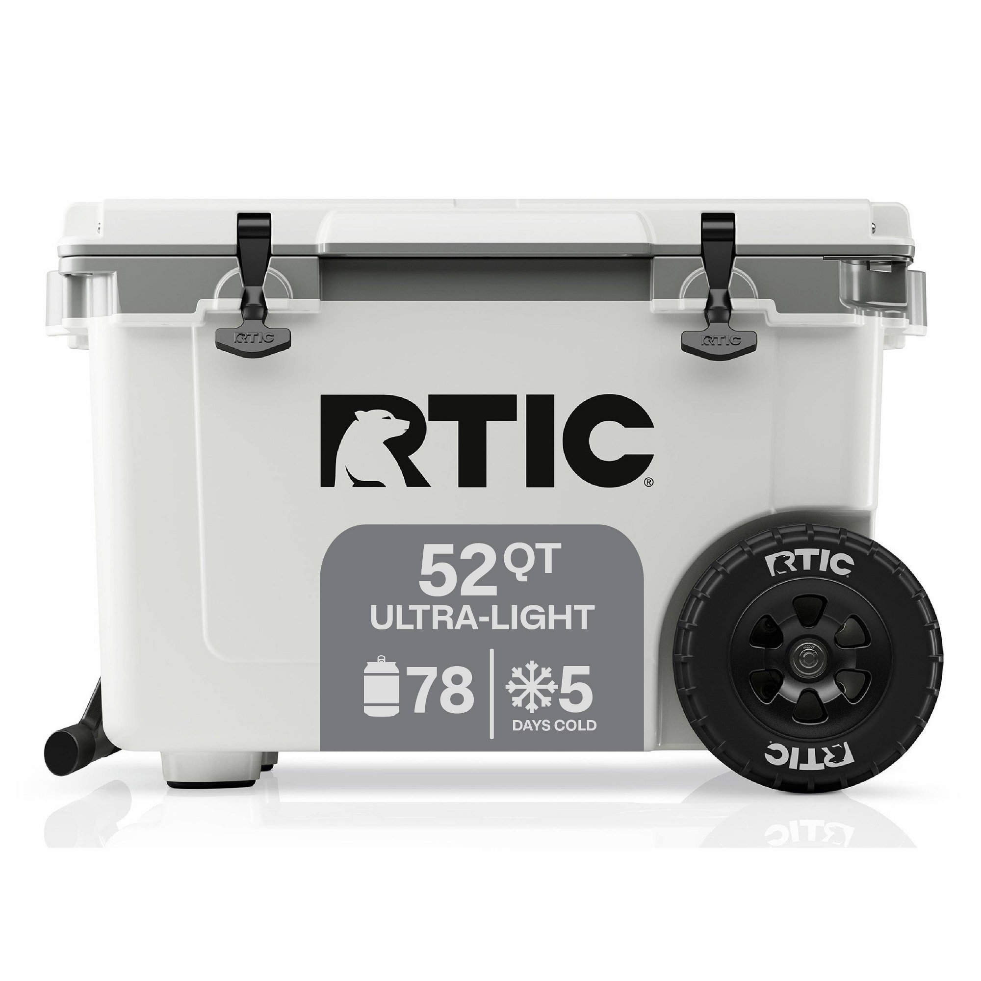 RTIC Outdoors 52qt Ultra-Light Wheeled Hard Sided Cooler - White/Gray: Tow Handle, Drain Plug