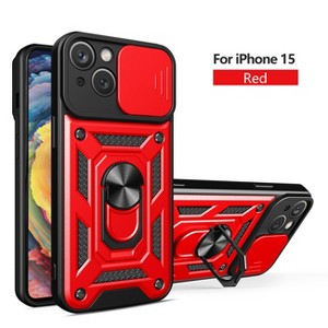 Reiko Kickstand Ring Holder with Slide Camera Cover TPU Magnetic Car Mount for APPLE IPHONE 15 In Black - 1 of 4