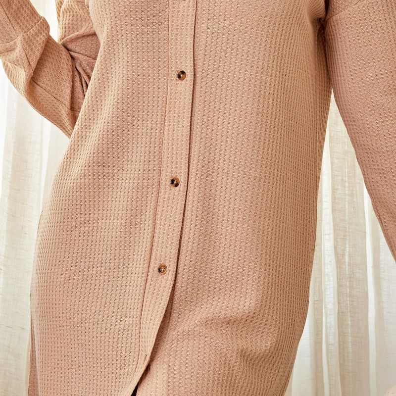 Women's Soft Ribbed Waffle Rib Knit Night Shirt, Long Sleeve Oversized Sweater Top Sleep Shirt, 6 of 10
