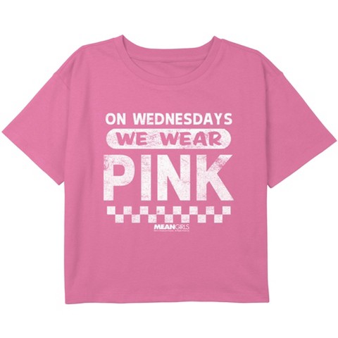 Mean Girls Girl's Mean Girls On Wednesdays We Wear Pink Checkered Graphic Graphic Cropped T-Shirt - Light Pink - Medium