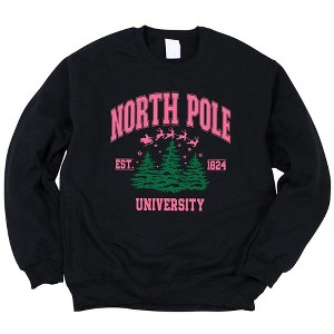 Simply Sage Market Women's Graphic Sweatshirt North Pole University Pink Trees - 1 of 3