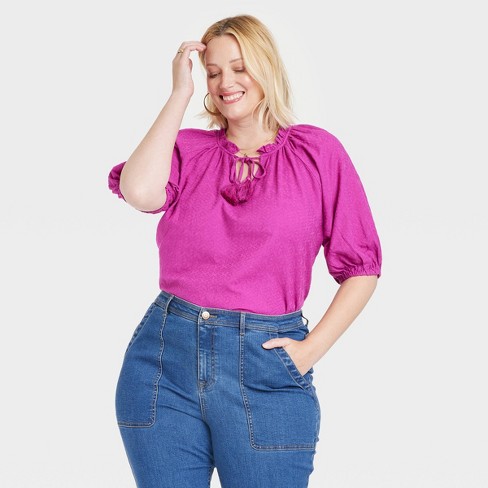 Women's Plus Size Puff Elbow Sleeve Top - Knox Rose™ Purple 4x : Target