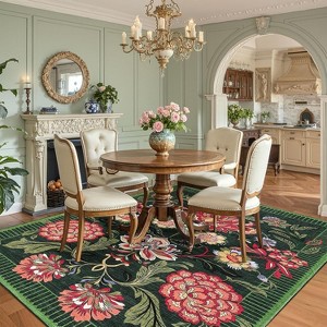 Rug Non-Slip Washable Low Pile Vintage Carpet Stain-Resistant Botanical Floor Mat for Entryway, Laundry Room Bathroom - 1 of 4