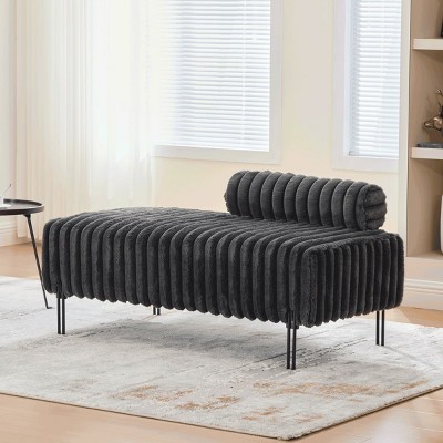 49.6" Upholstered Bench Loveseat with Adjustable Back and Metal Legs, Faux Fur End of Bed Bench for Entryway, Living Room, or Dining Room-Tanpinhause