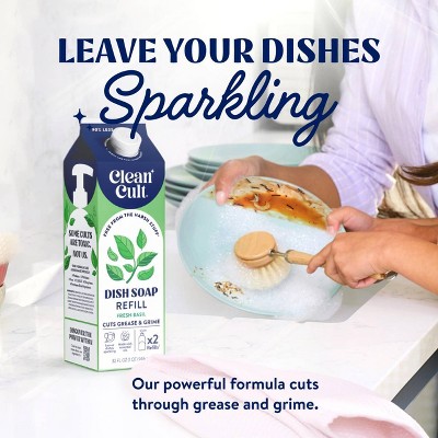 Clean Cult Fresh Basil Liquid Dish Soap Refills - TGT Exclusive - 32 fl oz: Carton, Removes Grease, Dissolves Food