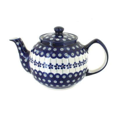 Blue Rose Polish Pottery Flowering Peacock Medium Teapot