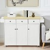 ELJGET 55'' Mobile Kitchen Island Cart with Drop Leaf & Storage Cabinets, Large Rolling Trolley Cart with Handle for Towel Rack for Kitchen, White - 2 of 4