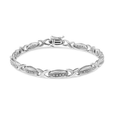 Haus of Brilliance Silver 1/5 Cttw Round-Cut Diamond "X" Link Bracelet - Size 7.50"