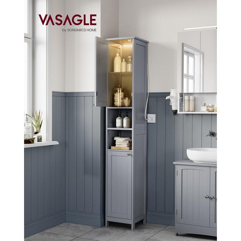VASAGLE Tall Bathroom Cabinet with Lights, Slim Bathroom Storage Cabinet, Freestanding Narrow Cabinet with Adjustable Shelves, Dove Gray, 3 of 10