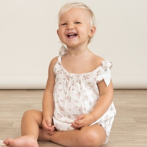 Organic Tie Shoulder Bubble Romper - English Roses - 1 of 4