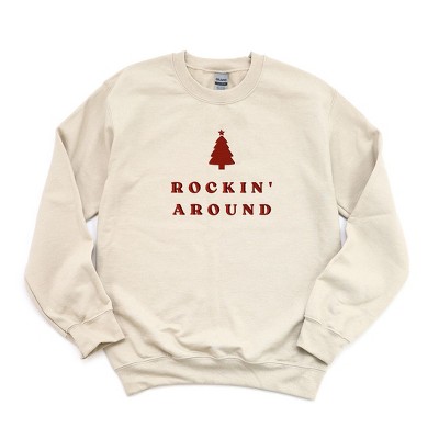 Simply Sage Market Women's Graphic Sweatshirt Embroidered Rockin' Around Tree -Red Ink