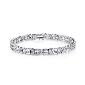 Guili Sterling Silver Tennis Bracelet with Square CZ in White, Blue, or Gold, Available in Sizes 2.5, 3, and 4—Classic, Luxurious, and Timeless. - 1 of 4
