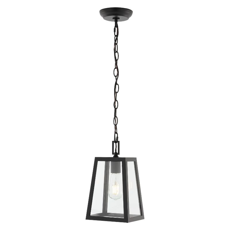 6.75&#34; 1-Light Glendale Farmhouse Industrial Iron/Glass Outdoor LED Pendant Black/Clear - JONATHAN Y, 1 of 12