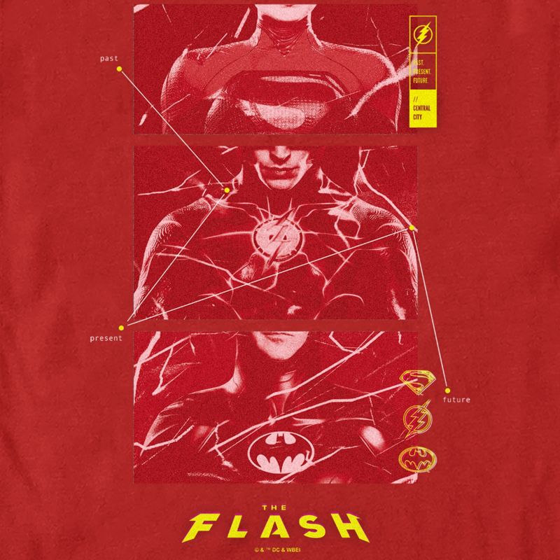 Men's The Flash Superheroes Red Chest Logos T-Shirt, 2 of 6
