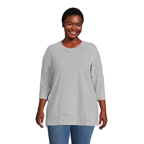 Lands' End Women's Plus Size 3/4 Sleeve Slub Jersey Swing Tunic - 3x - White/black  Stripe : Target