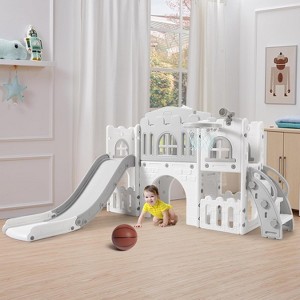 8 in 1 Toddler Slide Playset, Toddler Indoor Playground with Slide, Climber, Tunnel, Basketball Hoop, Toy Storage and Telescope for Kids 1-3 - 1 of 4