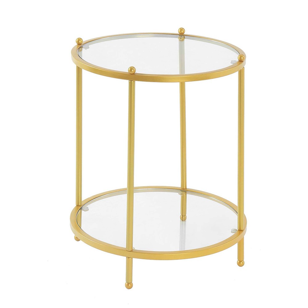 Royal Crest 2 Tier Round End Table Gold - Breighton Home: Chrome Frame, Tempered Glass Shelf, Mid-Century Modern