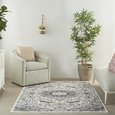 Ivory Grey Floral Medallion 5'3" x 7'3" Synthetic Area Rug