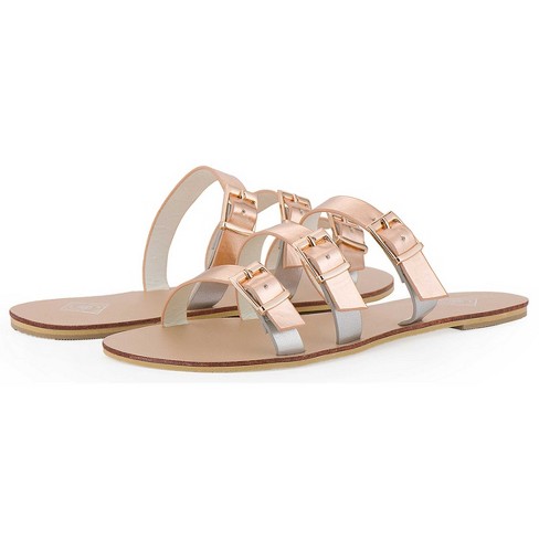 Gallery Seven - Women's Tri-strap Buckle Slide Sandals - Rose Gold, Size: 5  : Target