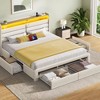 Greenstell Bed Frame with Upholstered  Storage Headboard & Charging Station and  LED Light & Storage Drawers - 2 of 4