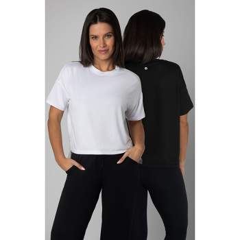 90 Degree By Reflex Deluxe High Low Boxy Cropped Short Sleeve Tee - 2 Pack
