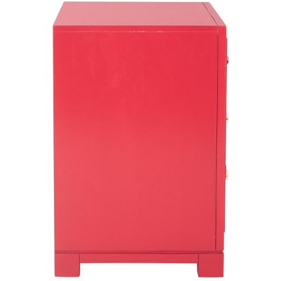 Transitional 3-Drawer Greek Key Nightstand in Polished Red