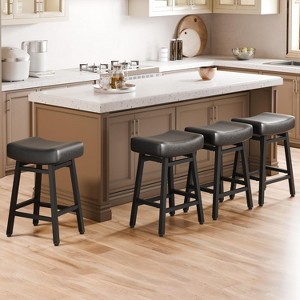 DYHOME 24 Inches Bar Stools, Saddle Kitchen Stools with PU Leather Cushion Counter Height Barstools, Set of 4 - 1 of 4