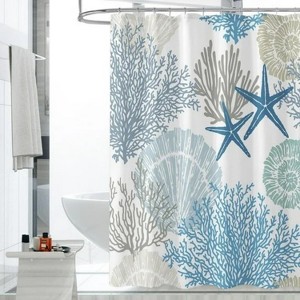 LunaLulinlk Blue White Bathroom Curtain with 12 Hooks, 72" x 72" - 1 of 4