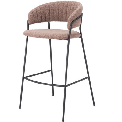 HomeRoots Set of Two 30" Brown and Black Shearling and Steel Low Back Bar Height Bar Chairs