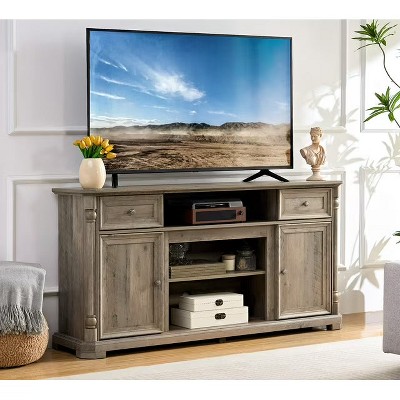Brafabhome 61.8" Wide Rustic Wood TV Stand with Drawers for TVs up to 75", Farmhouse Console Table with Adjustable Shelf for Living Room | Light Brown