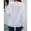 Women Blouse V-Neck Long Sleeve Button Hollow Lace Shirt - 3 of 4