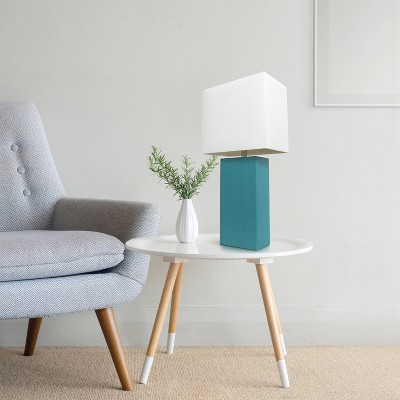 Lalia Home Lexington 21" Leather Base Table Lamps with Fabric Shade