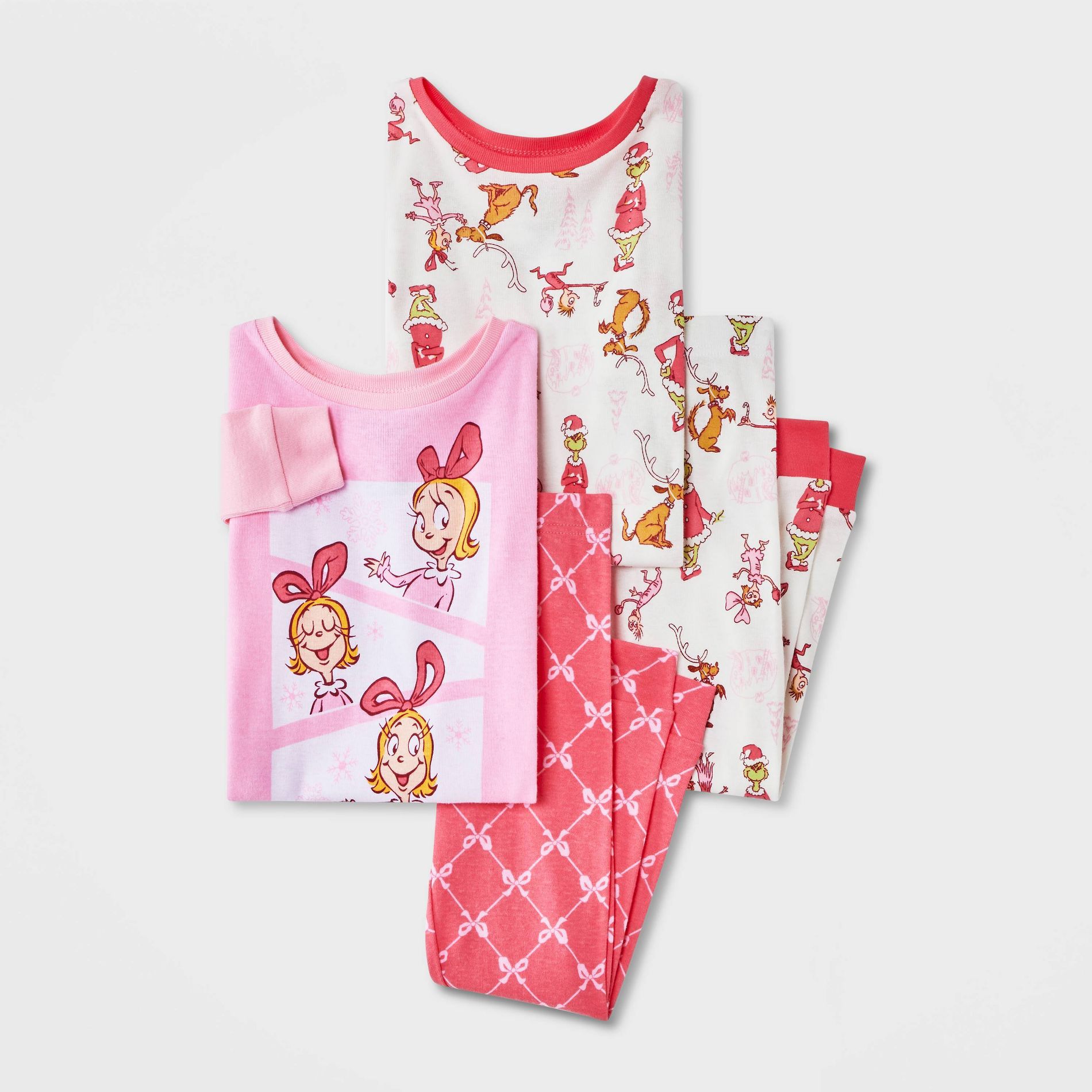 Baby & Toddler Girls' Dr. Seuss Holiday 4pc Grinch Cindy Lou Long Sleeve Cotton Snug Fit Pajama Set - White/Pink