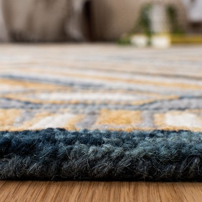 Navy and Gold Geometric Wool Runner Rug, 2'3" x 5'