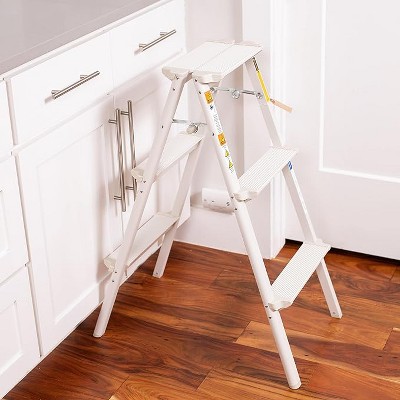 Compact Silver Steel Folding Step Ladder with Anti-Slip Treads