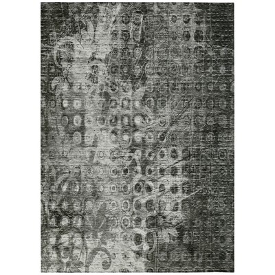 Charcoal Ikat Washable Indoor Outdoor Area Rug