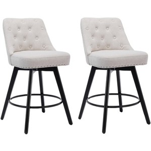 Swivel Bar Stools with Back, Counter Height Bar Stools Set of 2, 26" H Faux Leather Upholstered Barstools - 1 of 4