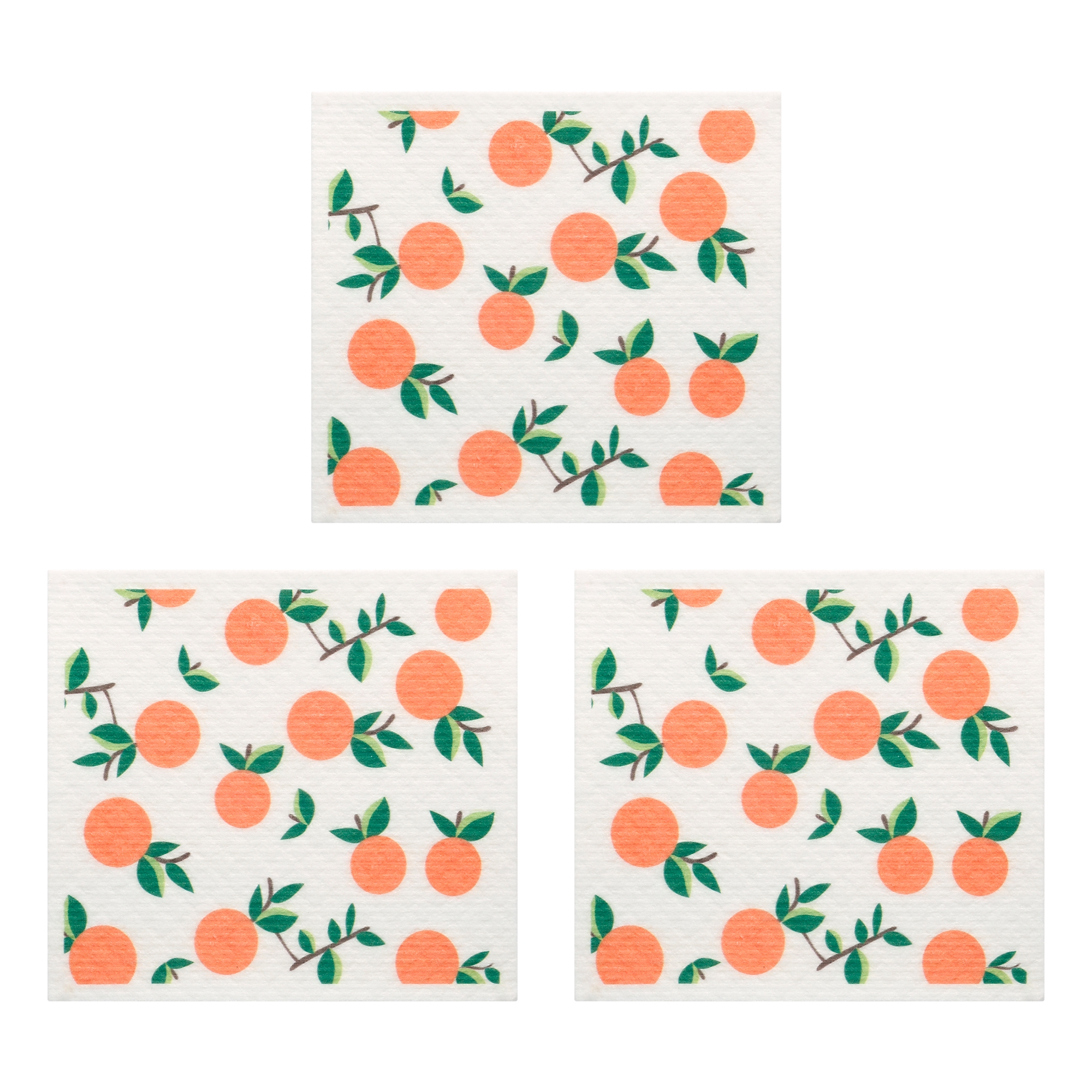 REGALWOVEN Reusable Swedish Kitchen Dish Cloths, 3 Pack Fruit Patten Towels Quick Dry Kitchen Dish Rags for Dishes Washing Housework Orange