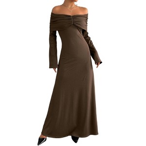 Women's Off - Shoulder Long - Sleeve Bodycon Maxi Dress, Elegant and Slim - Fitting Dress for Evening, Party, and Special Occasions - 1 of 4