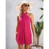 Womens Satin Halter Dress Sleeveless Tie Back Summer Dress V Neck Back Elastic Basic Mini Dress for Going Out, Club Dress Cocktail Dress - 4 of 4