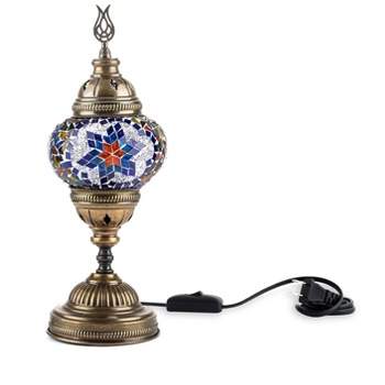 Kafthan 14.5 in. Handmade Multicolor Flower Mosaic Glass Table Lamp with Brass Color Metal Base