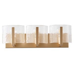 Dewdrop Luxe Warm Brass Vanity Light 3 Light Curved Glass Shades Textured Clear Glass Rectangular Base ETL For Apartment Bathroom - 1 of 4