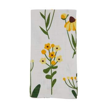 Saro Lifestyle Daisy Floral Design Cotton Table Napkins (Set of 4), 20", Yellow